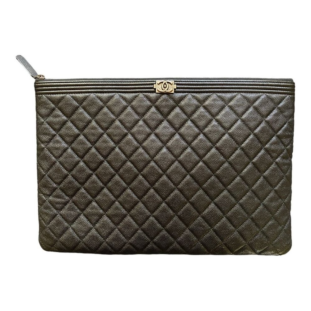 SOLD Chanel Boy O Case Clutch Quilted Caviar Large - Picture 1 of 8